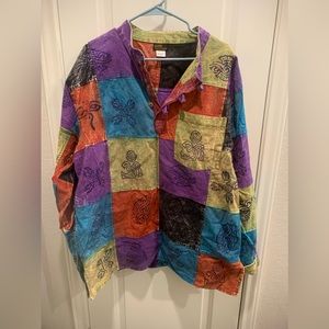 Unisex long sleeve patchwork shirt. Size XXL made in Nepal